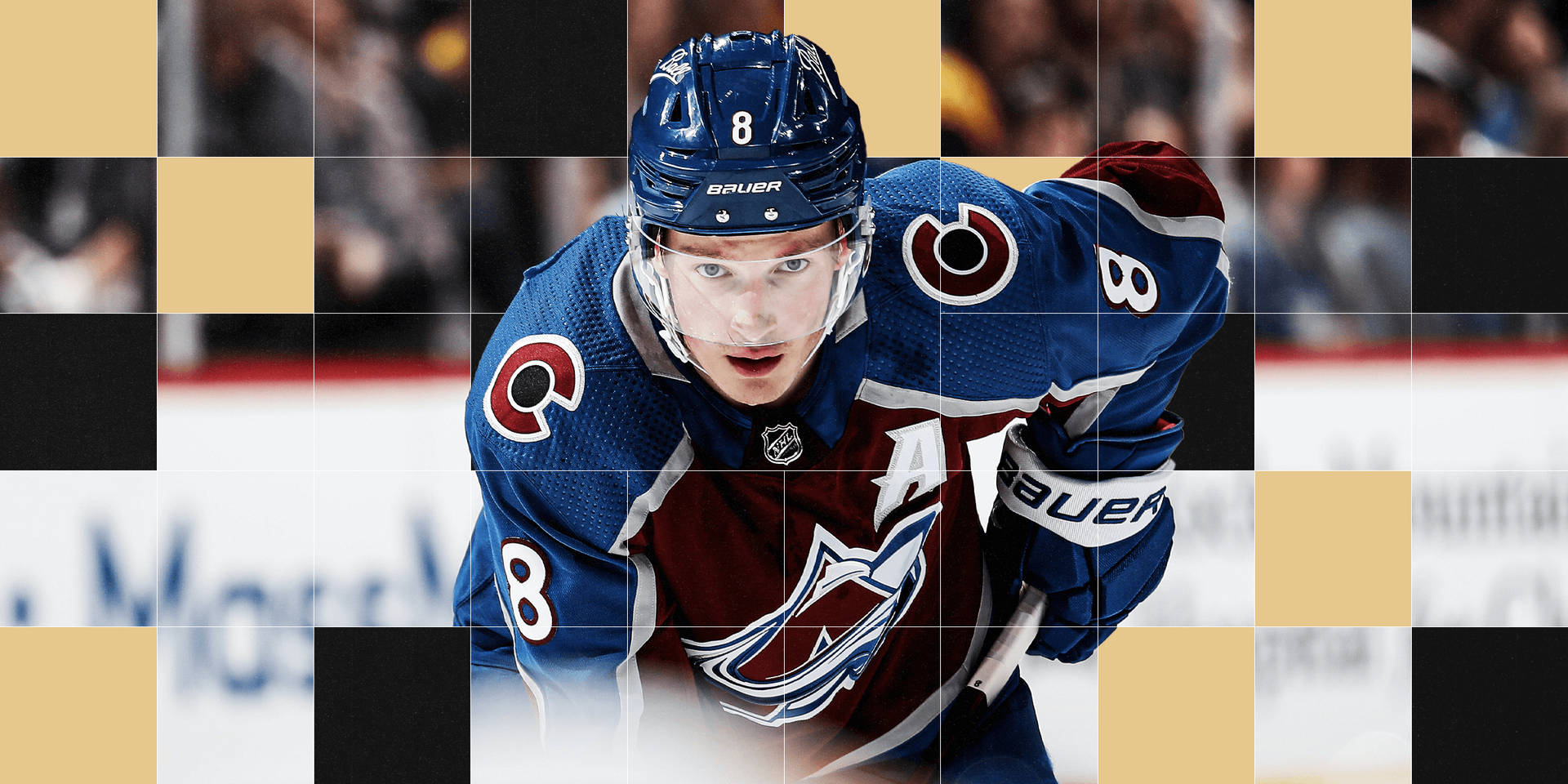 Dynamic Cale Makar In Checkered Design Poster Background