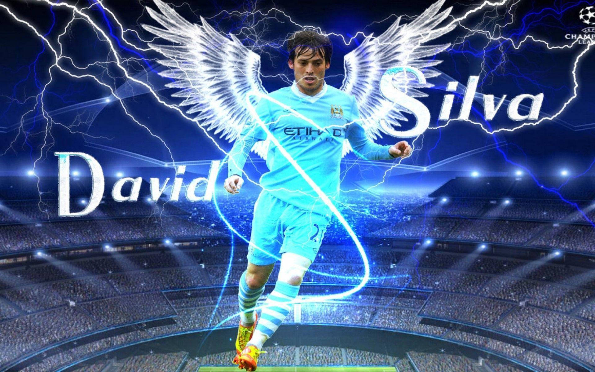 Dynamic David Silva In Action For Manchester City Fc Background