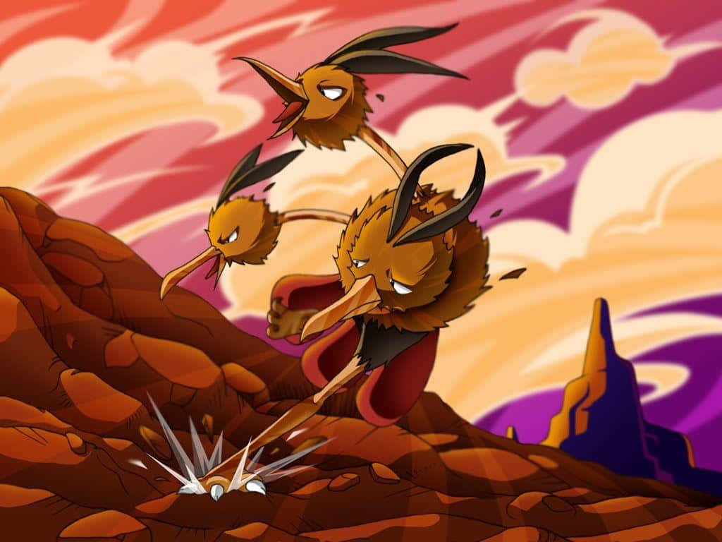 Dynamic Dodrio Sprinting Across Rocky Terrain