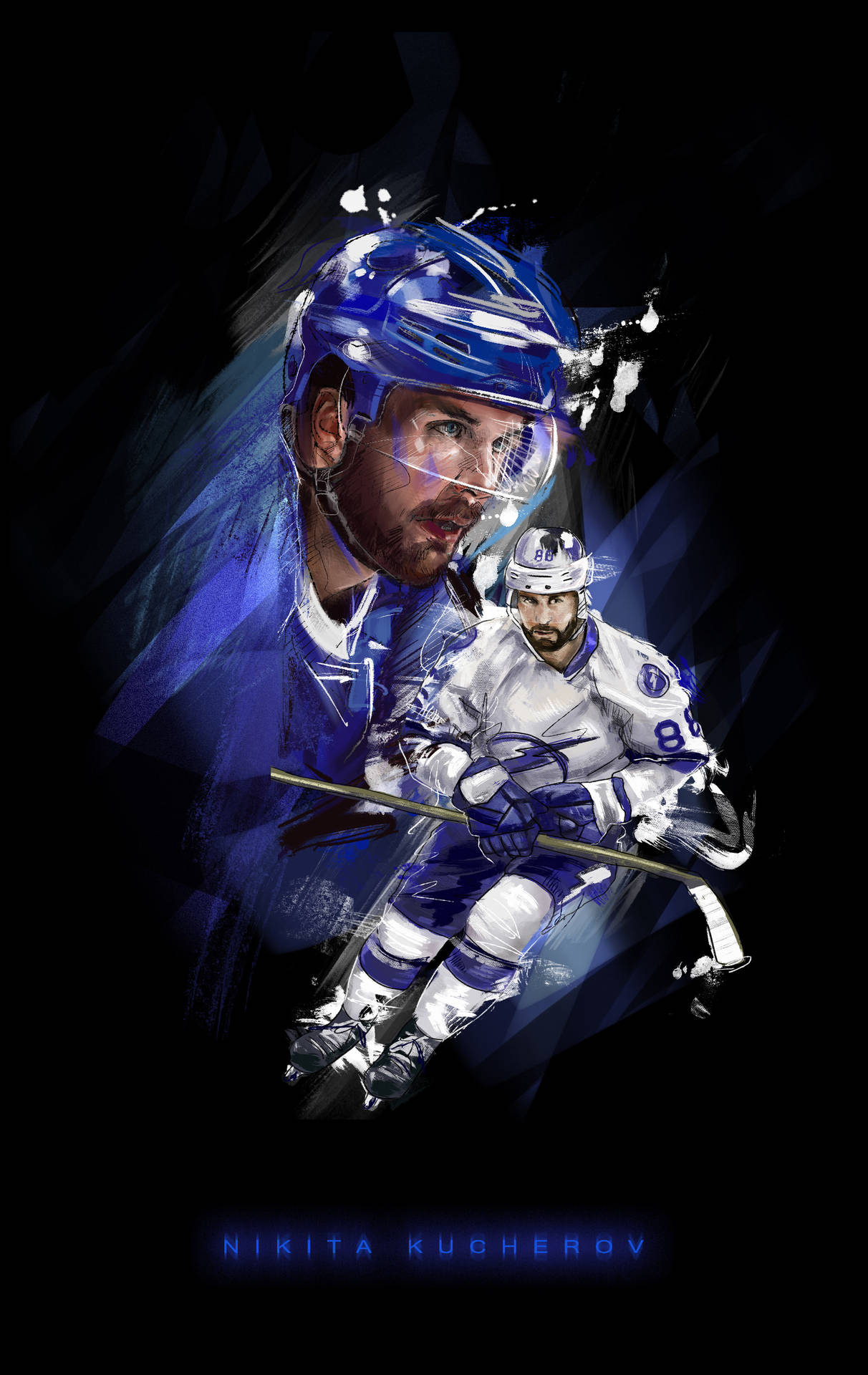 Dynamic Graphic Illustration Of Nikita Kucherov, A Legendary Ice Hockey Player Background