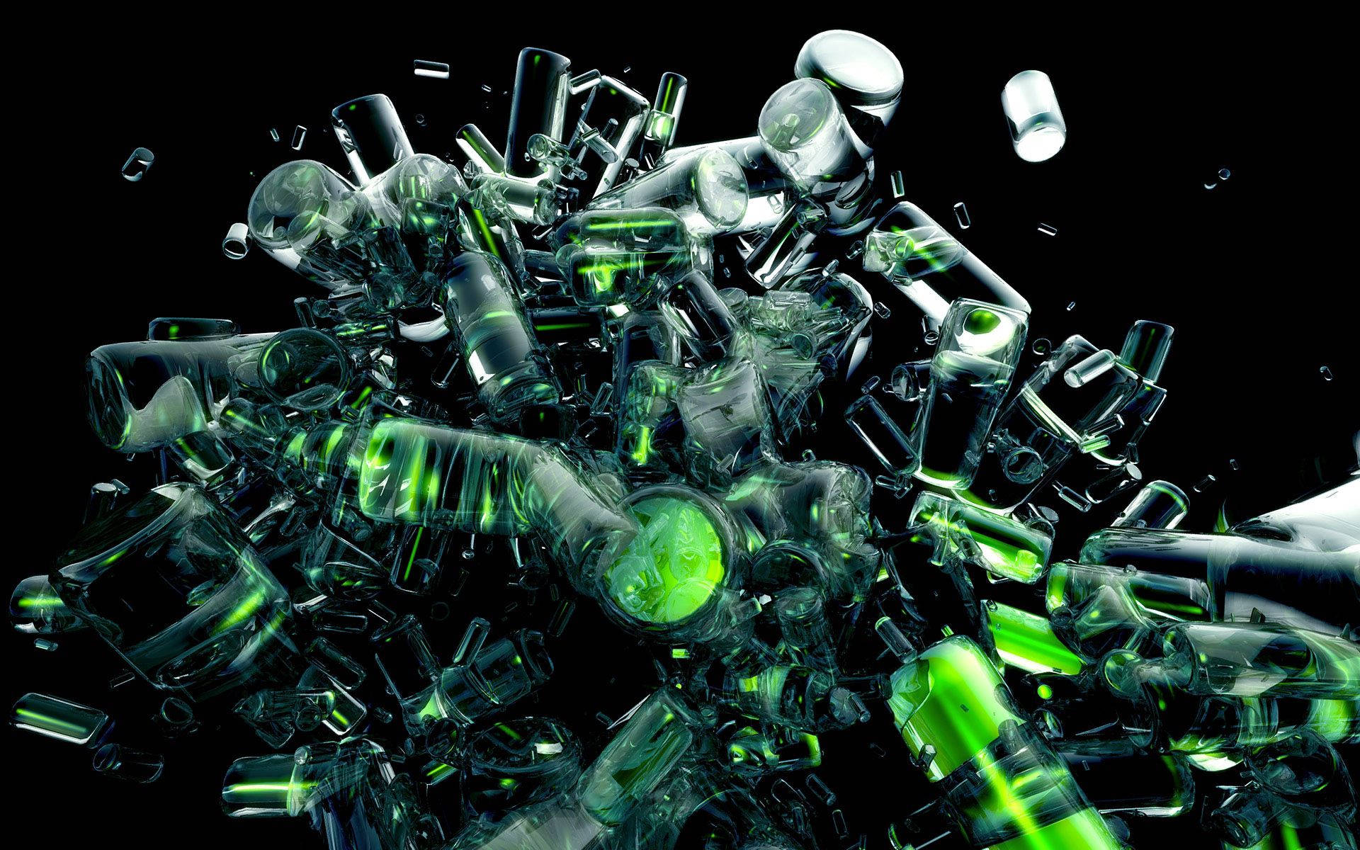 Dynamic Green Bottles Explosion Background