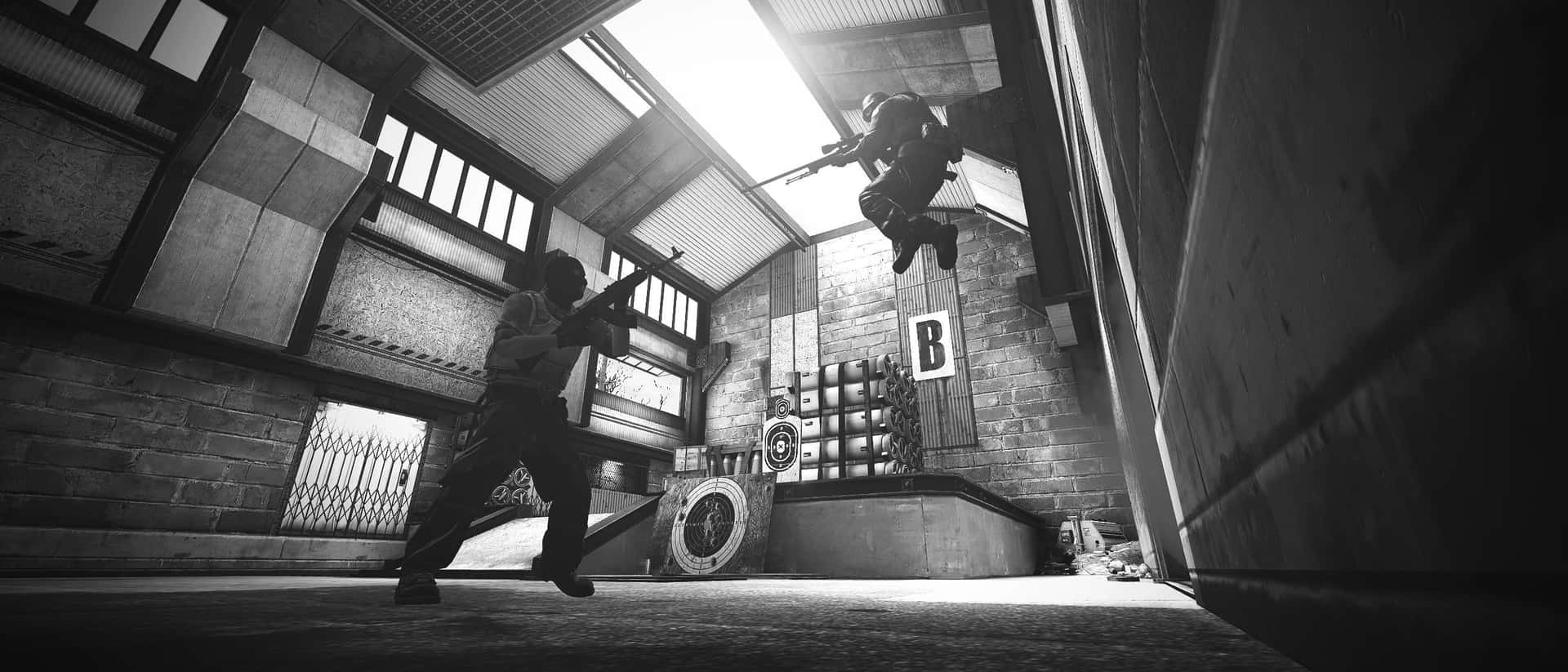 Dynamic Indoor Parkour Jump B W Background