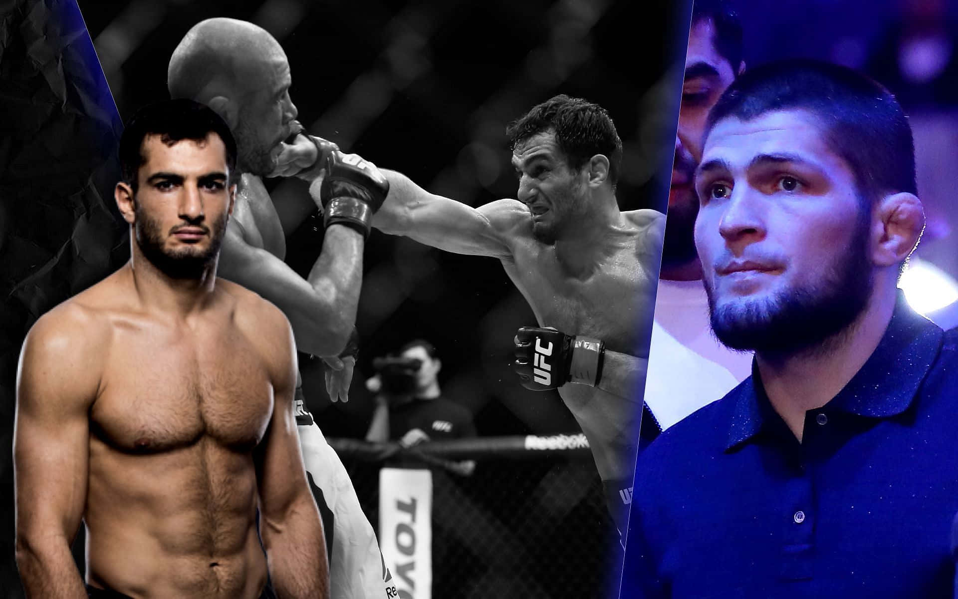 Dynamic Moment Between Gegard Mousasi And Khabib Nurmagomedov During Mma Fight Background