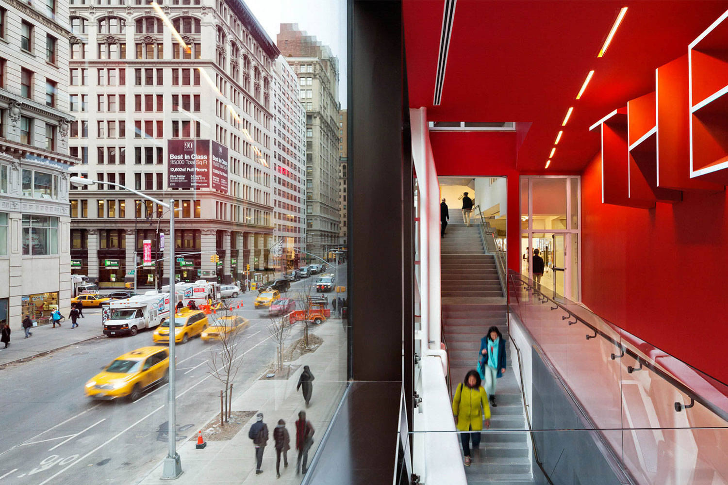 Dynamic View Of The New School In Vibrant New York Streetscape. Background