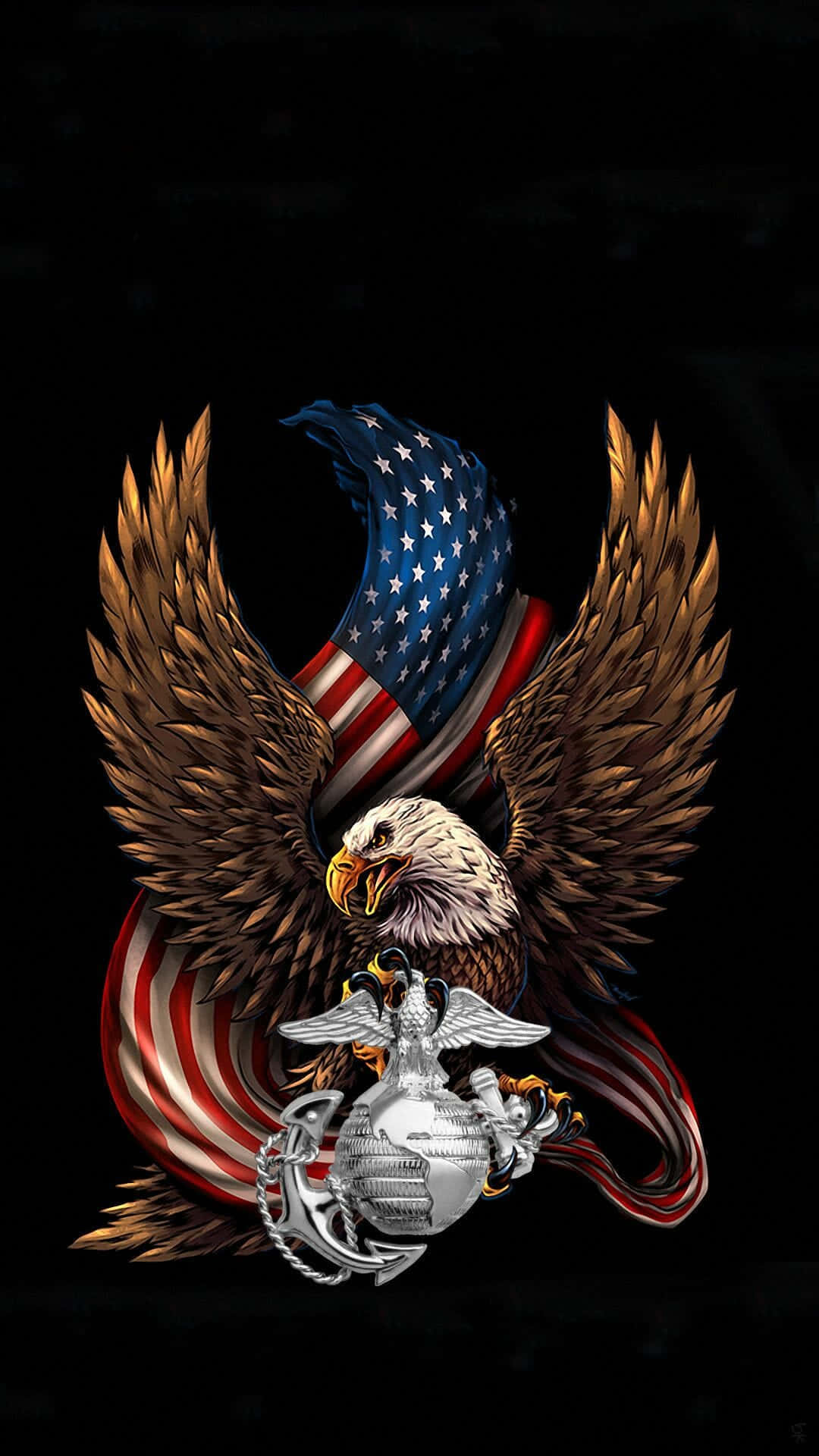 Eagle With American Flag And A Flag Background