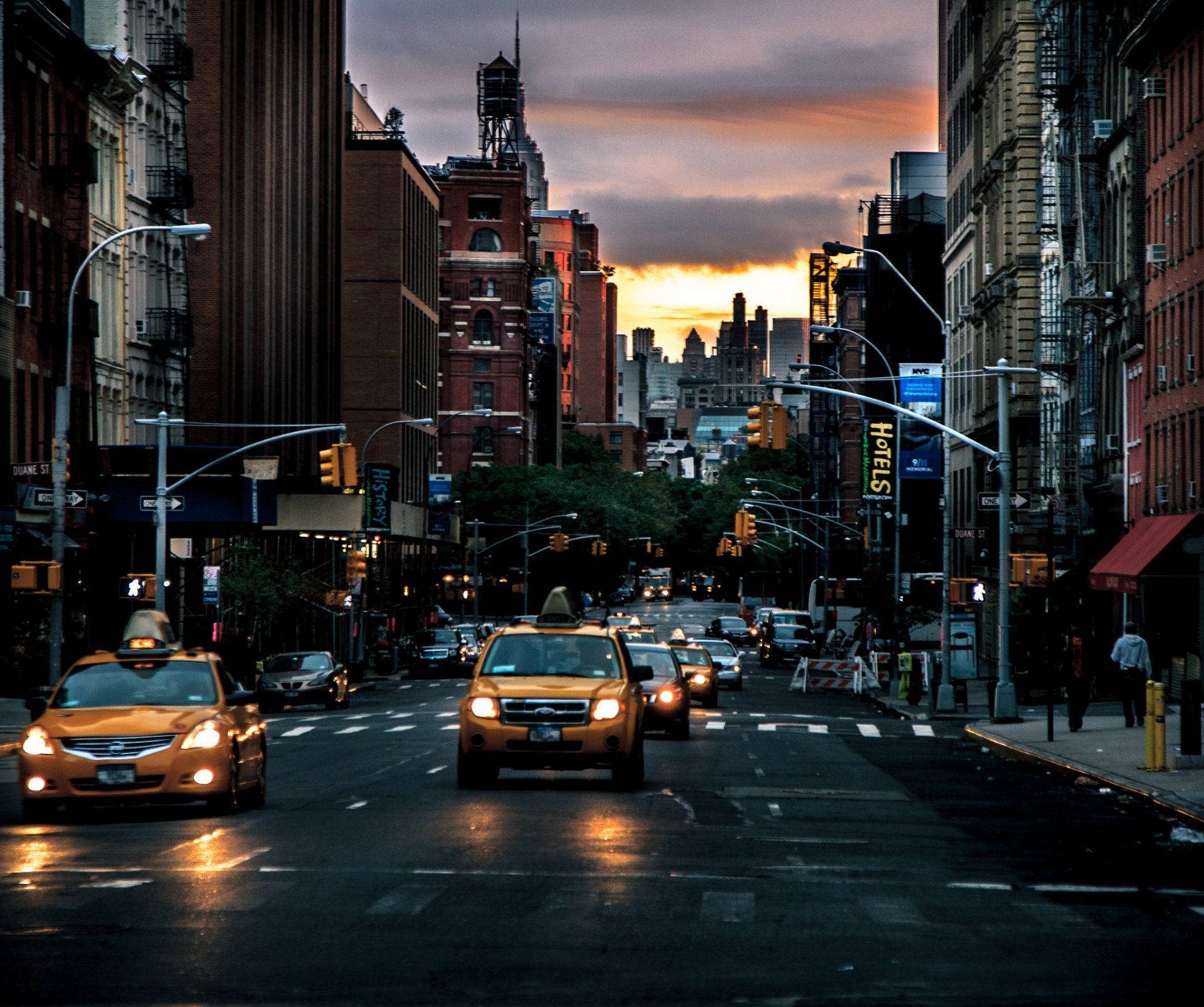 Early Morning On A Busy New York Street Background