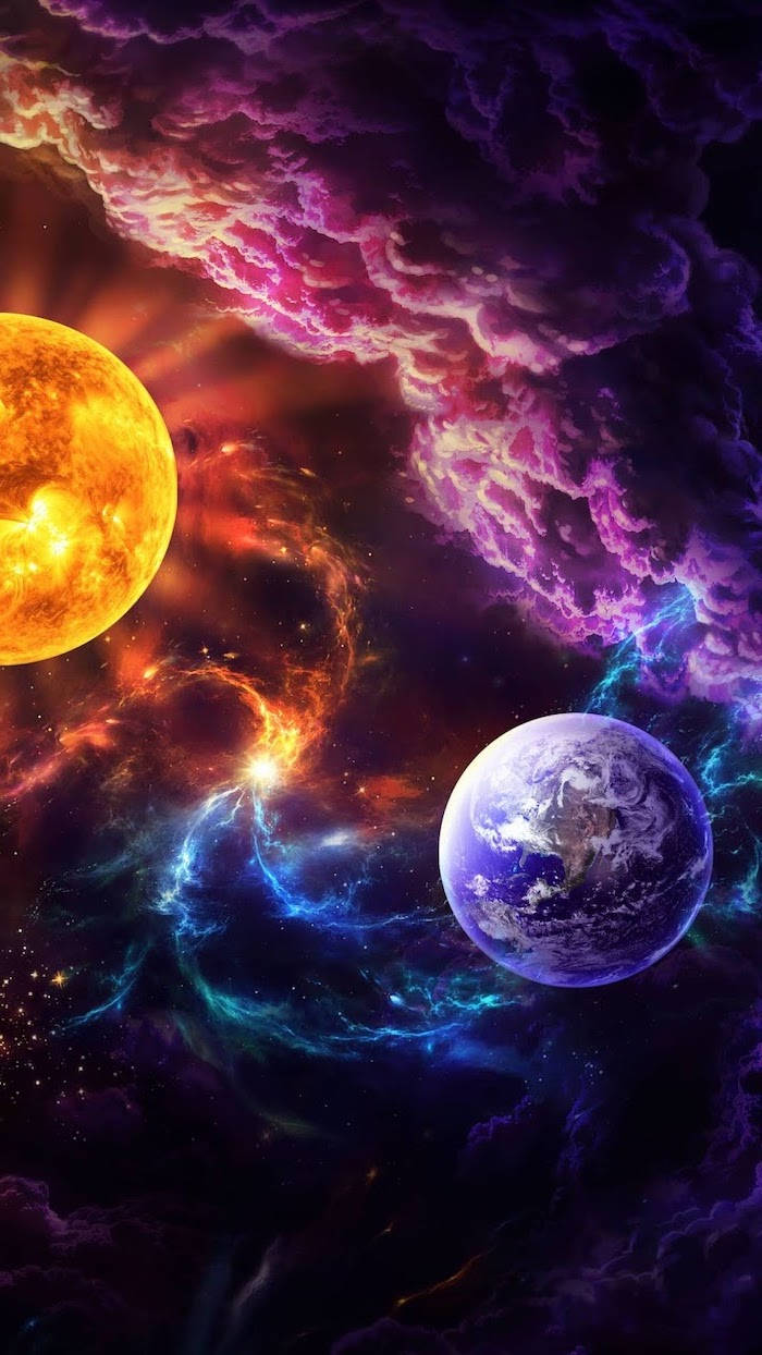 Earth And Sun Cool Galaxy Background