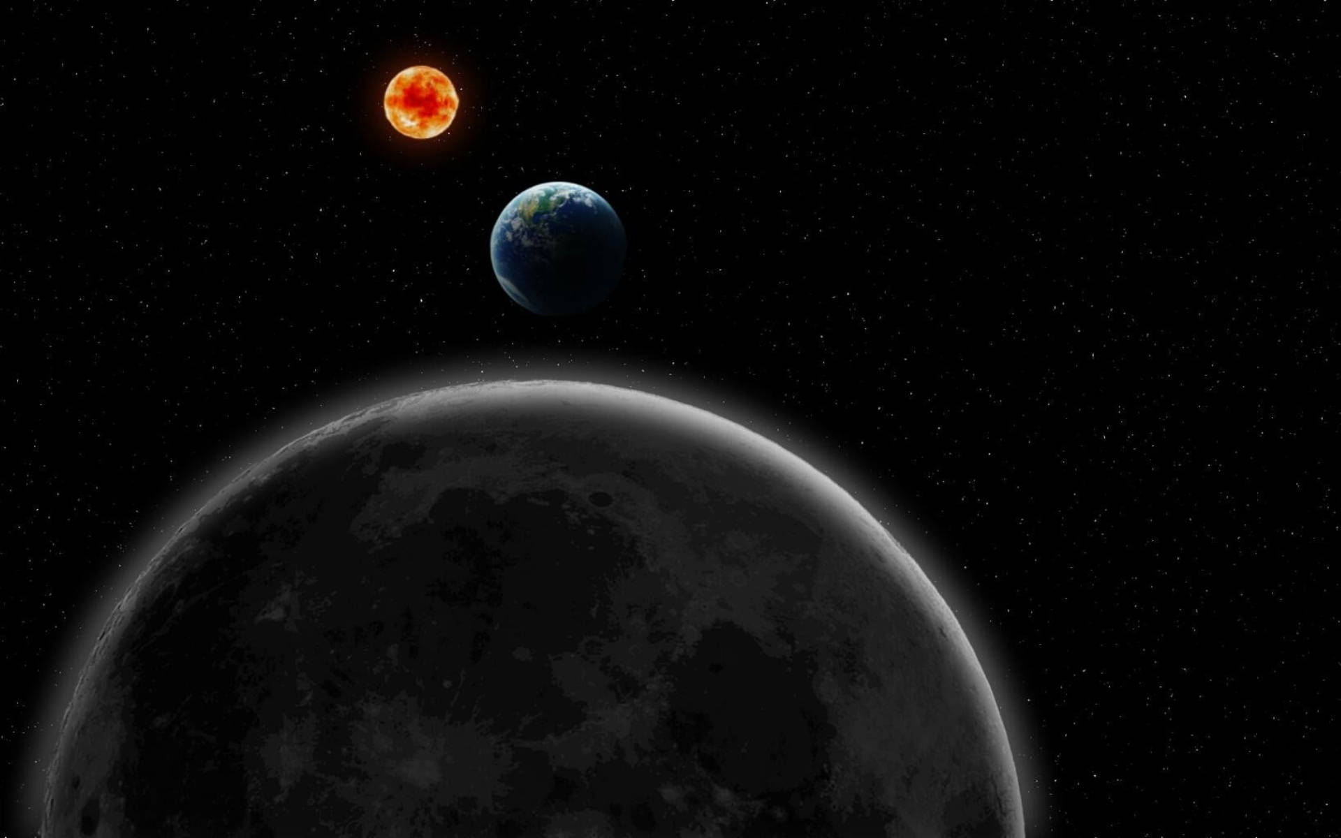 Earth And Sun Near Black Planet