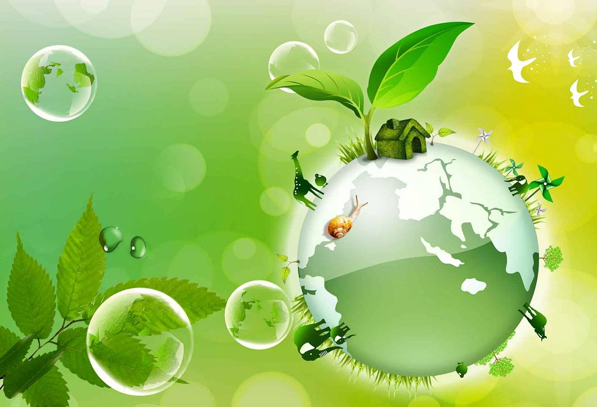 Earth Day Green Bubbles Background