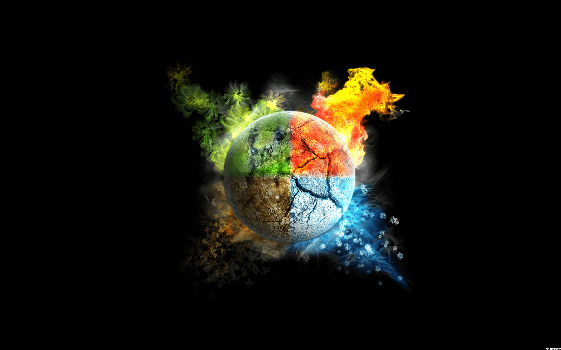 Earth Elements In Black Background