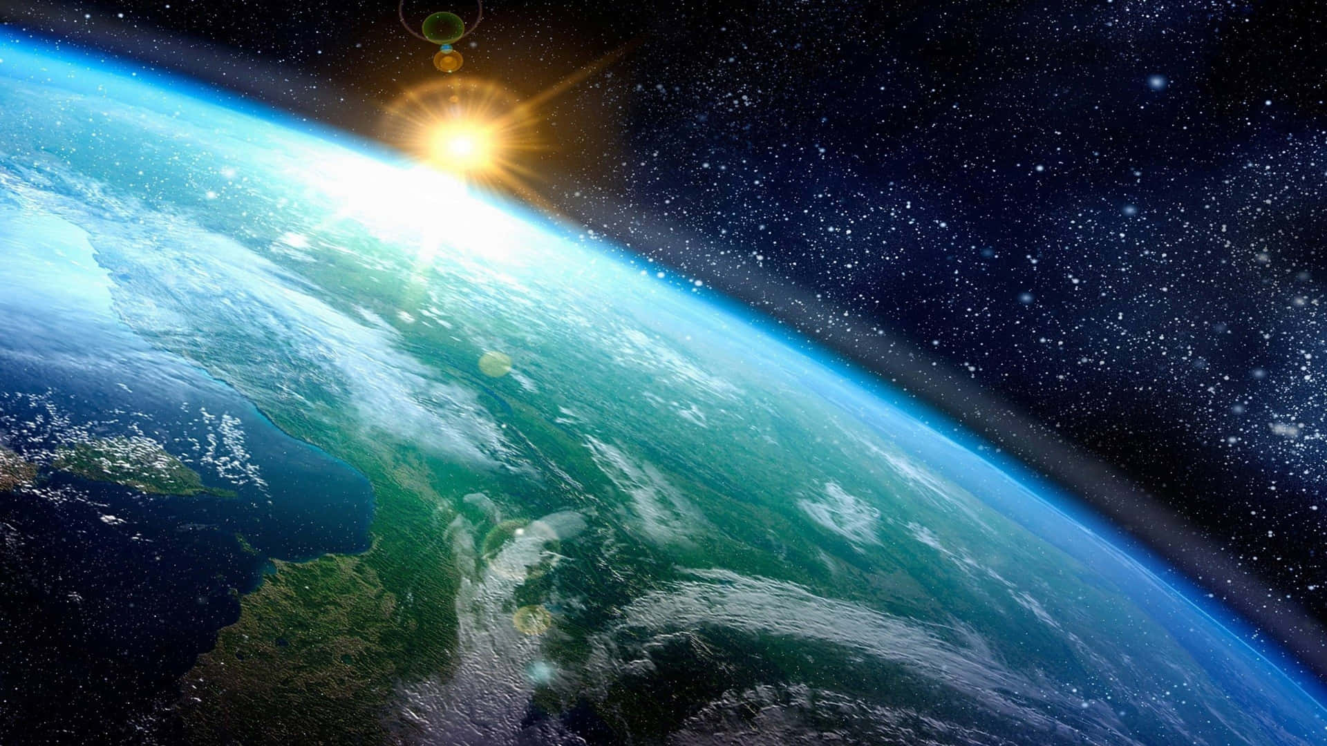 Earth From Space With Sun Shining On It Background