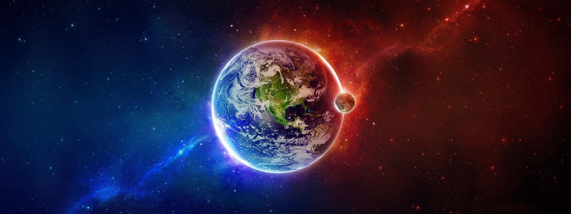 Earth In Space With A Red And Blue Background