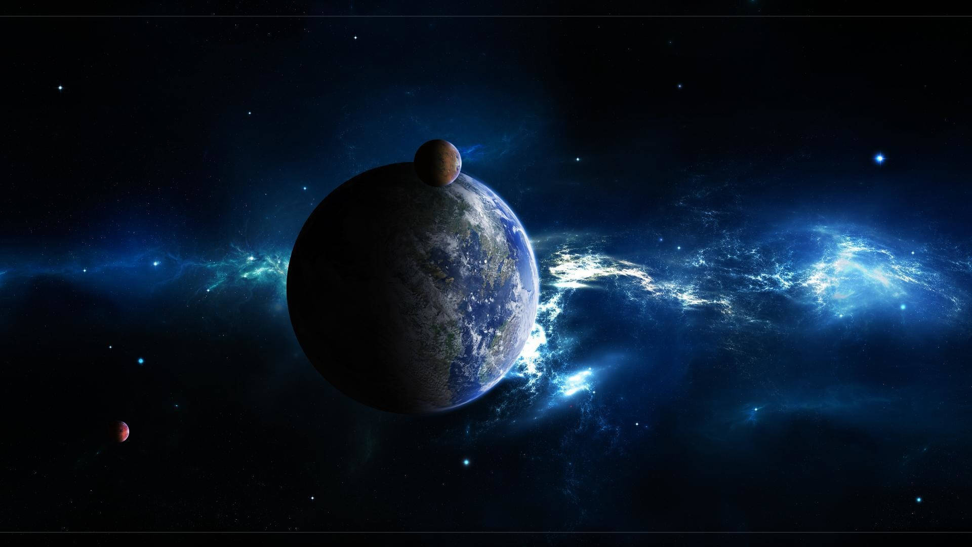 Earth, Moon And Blue Light Space Pc Background