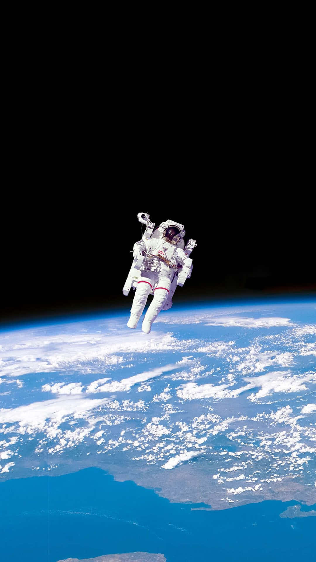 Earth's Surface With A Floating Astronaut Iphone Background