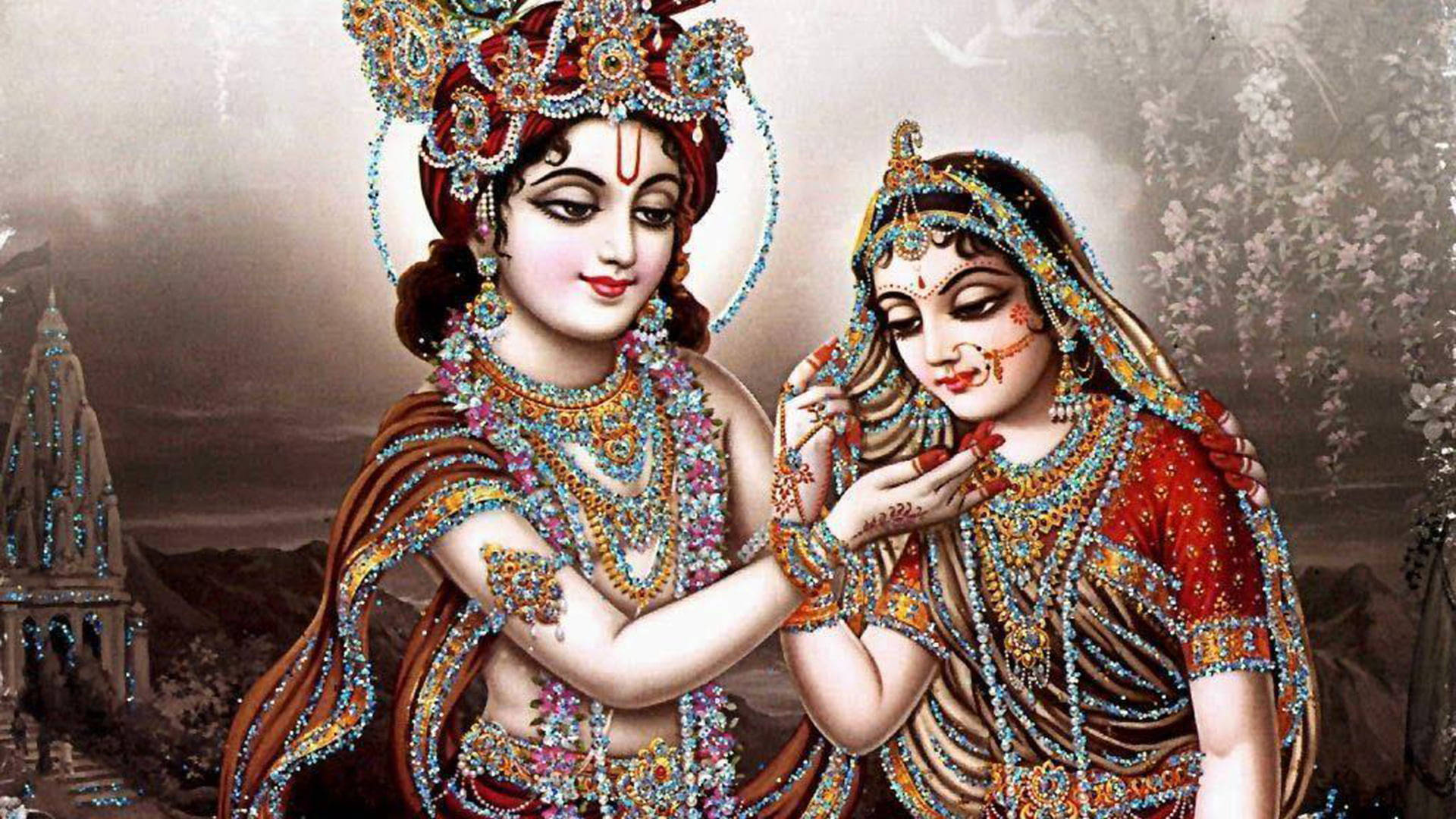 Earth-toned Radha And Krishna 4k Background