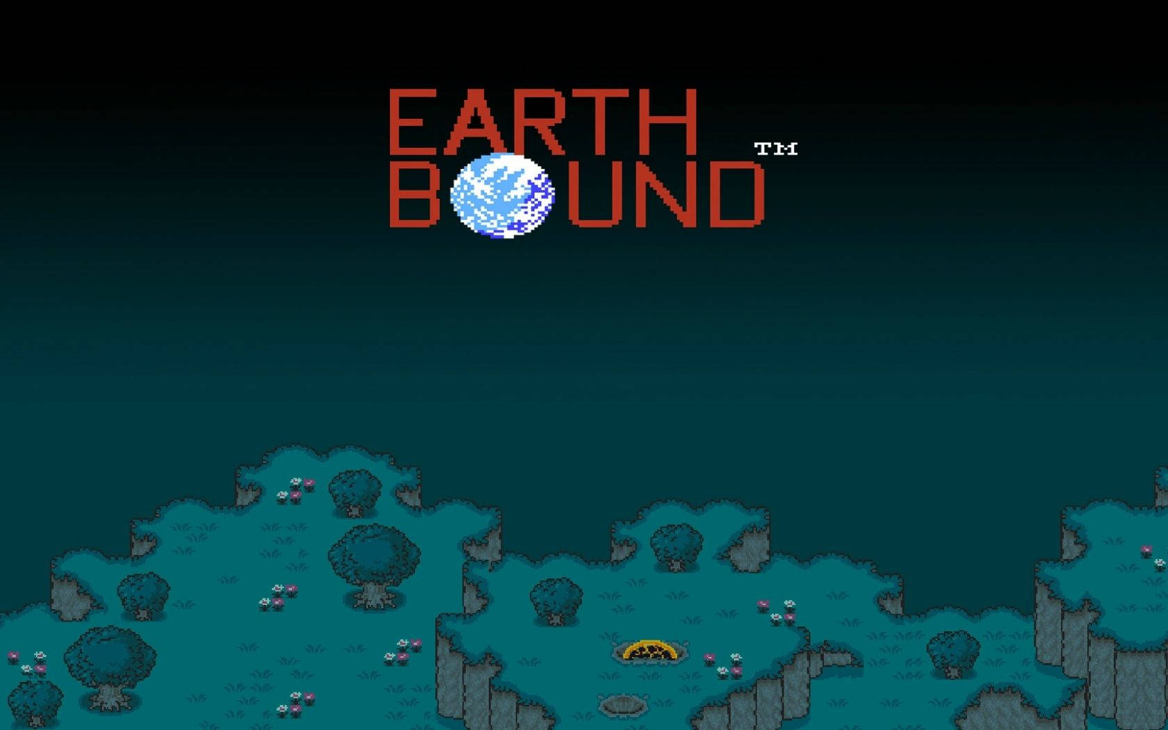 Earthbound Logo And Landscape Poster Background