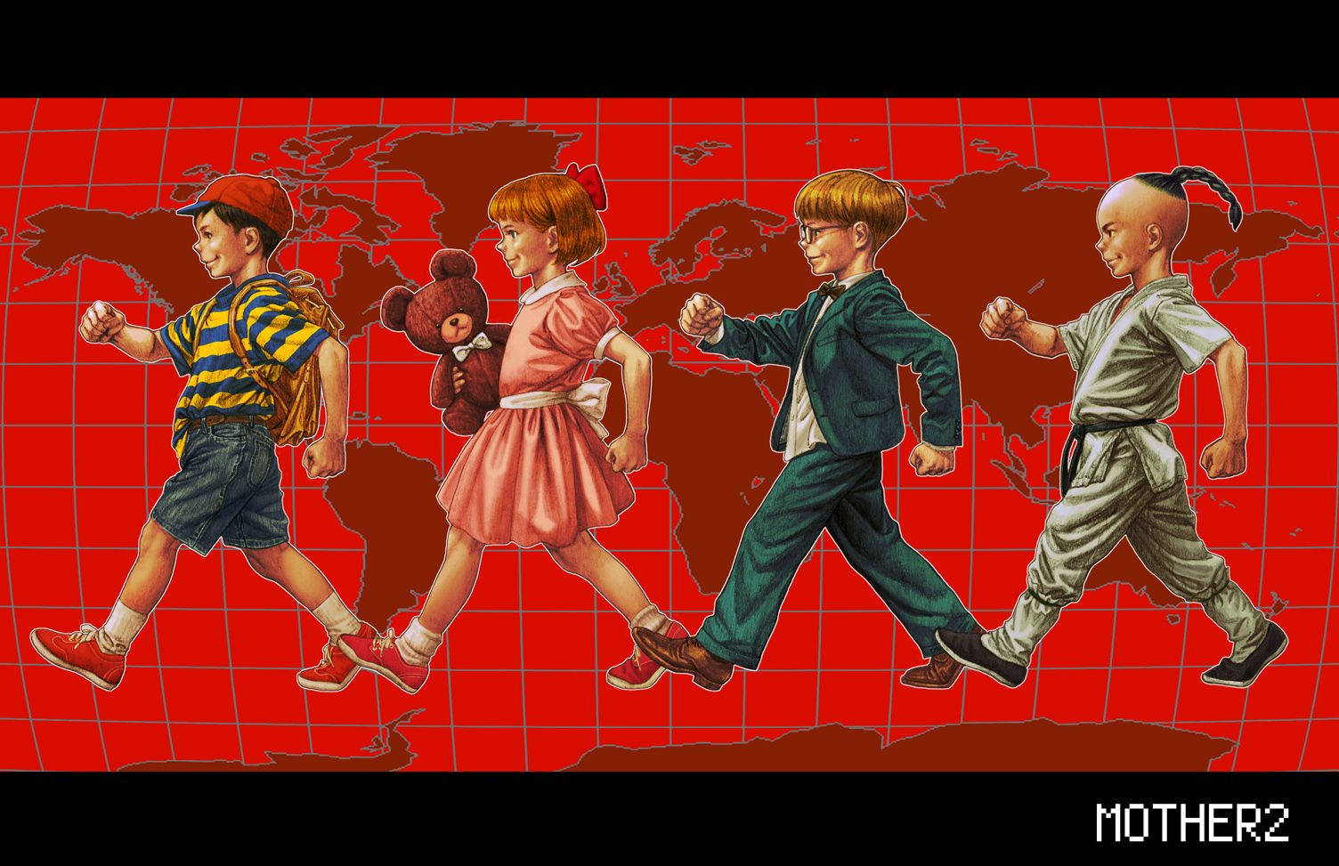 Earthbound Marching In Red World Map Background