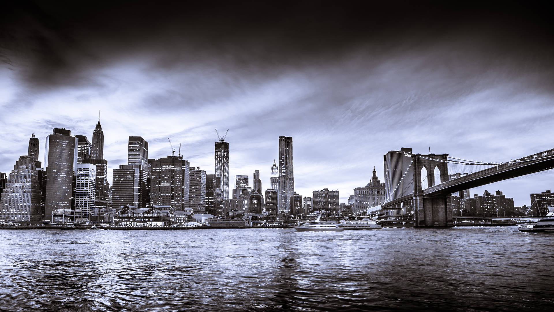 East River New York Black And White Background