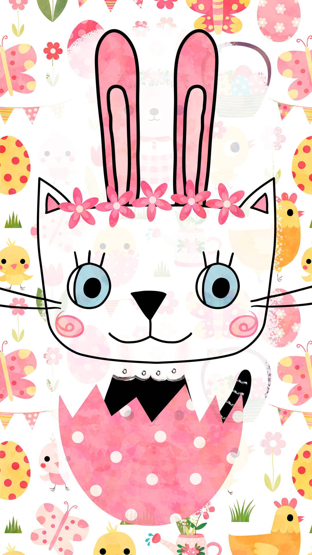 Easter Cat Bunny Cute Pastel Colors Background