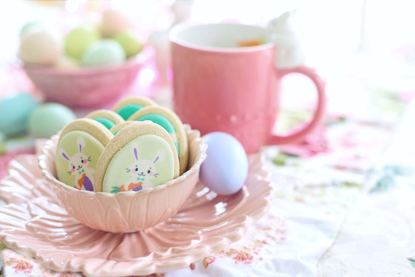 Easter Cookies With A Cup Of Coffee Background