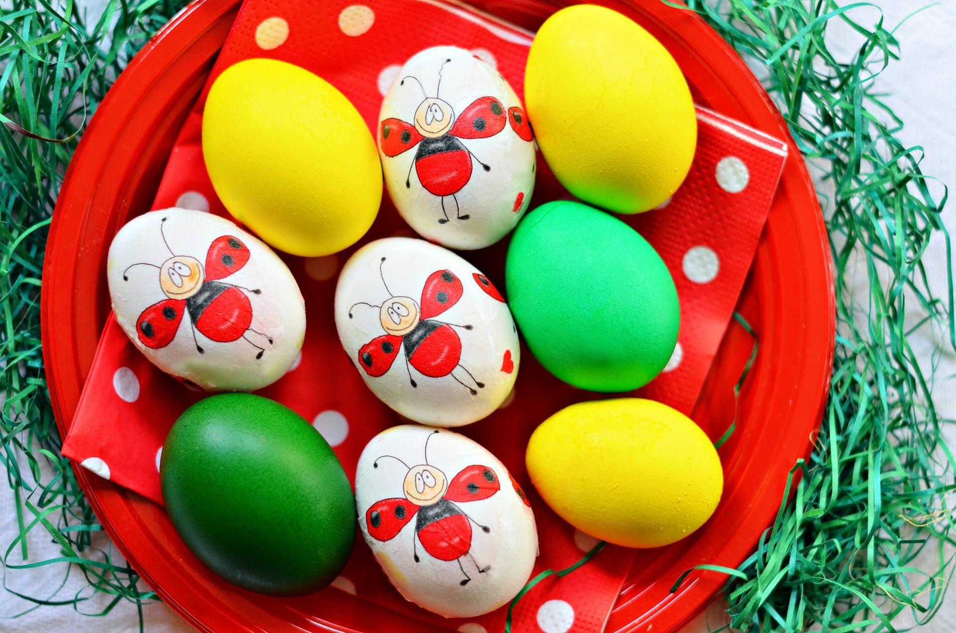 Easter Eggs On Plate Background