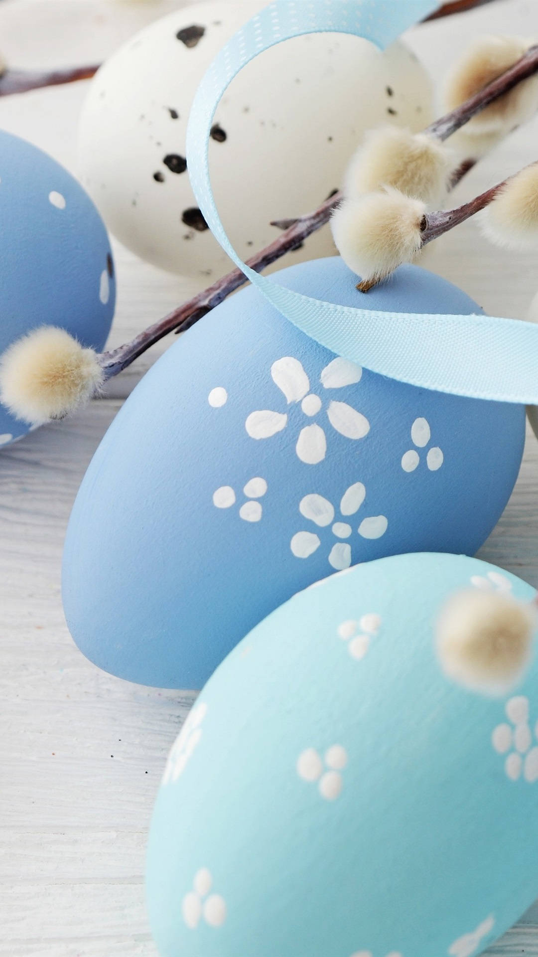 Easter Eggs With Blue And White Decorations Background