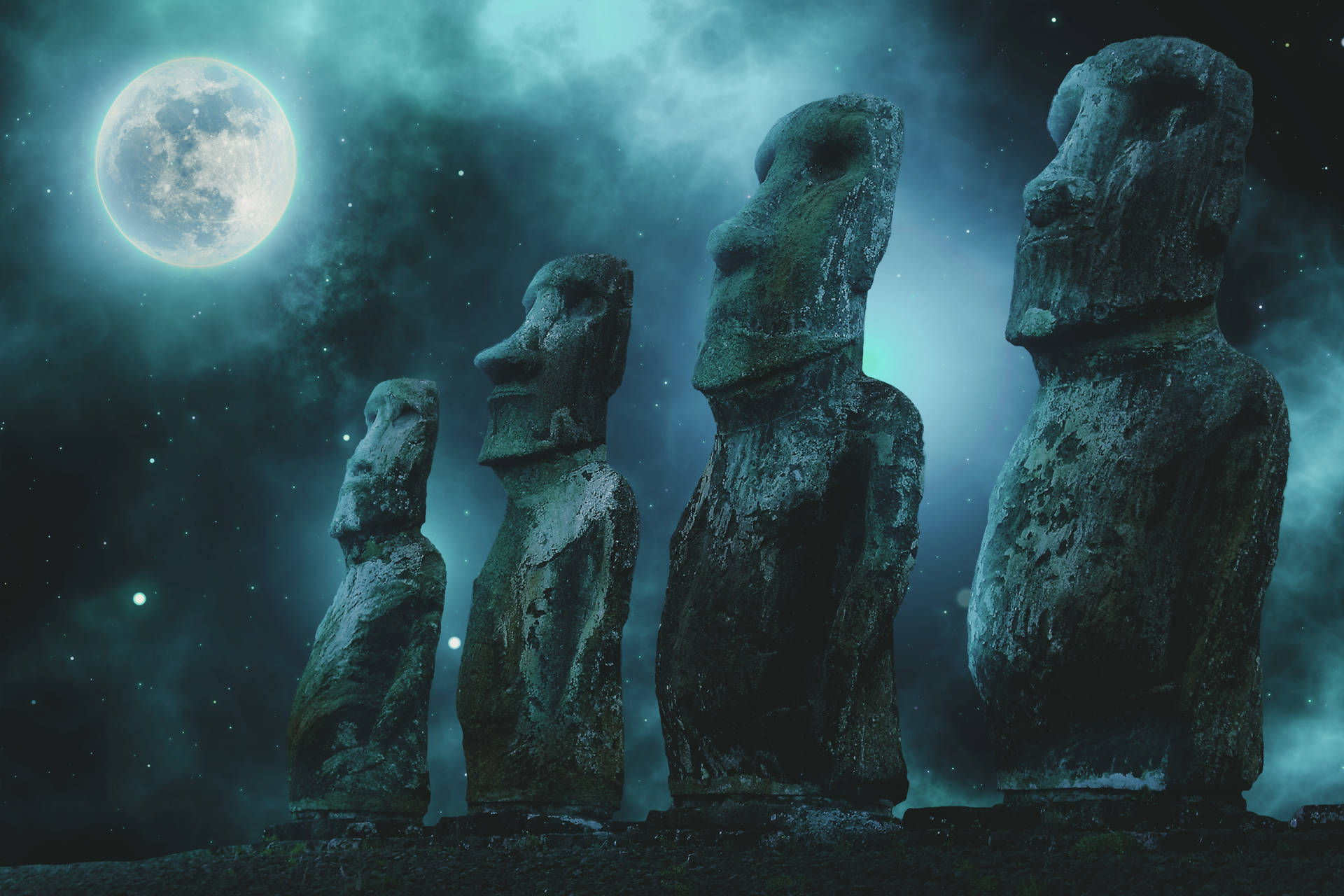 Easter Island Moon And Stars Background