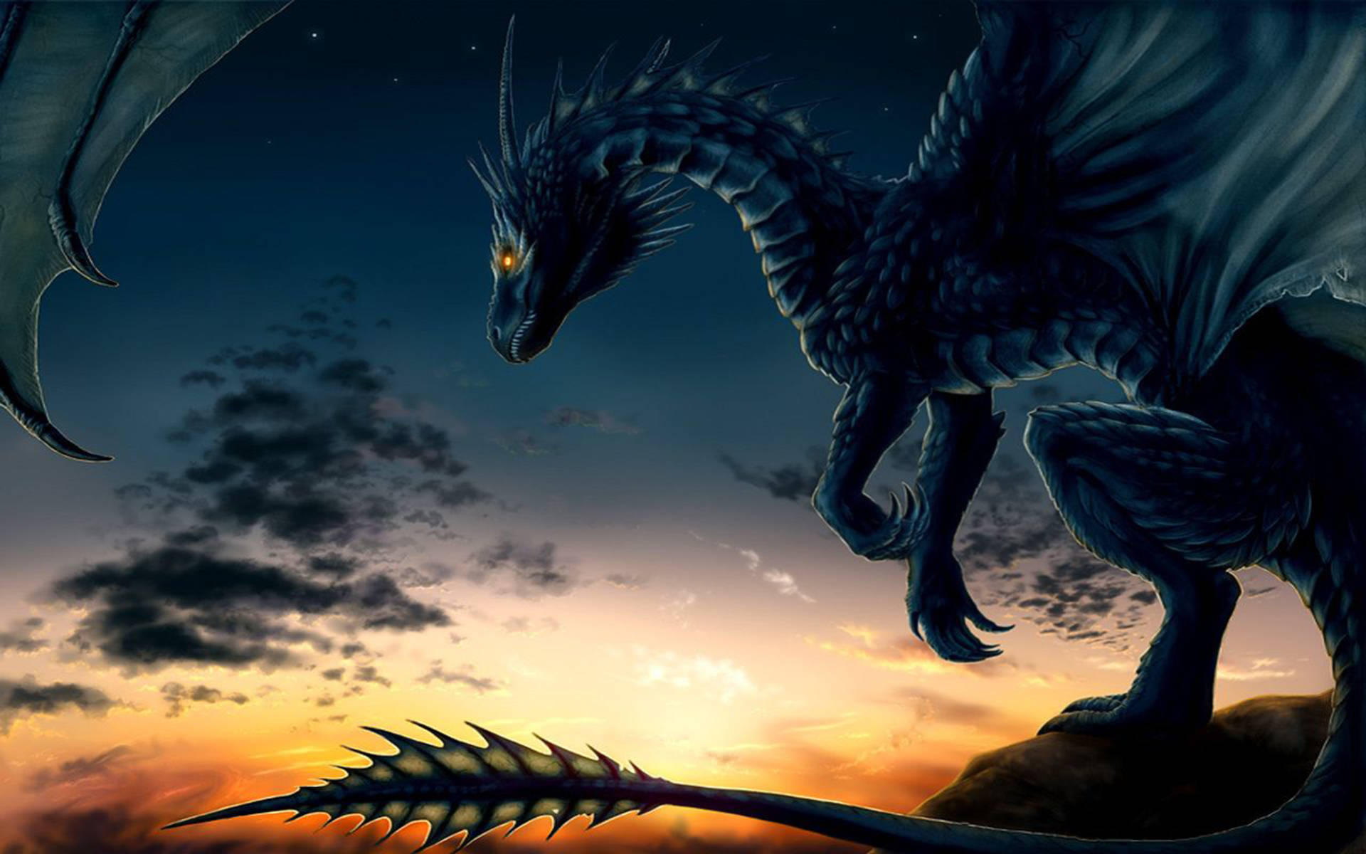 Eastern Dragon During Sunset Background