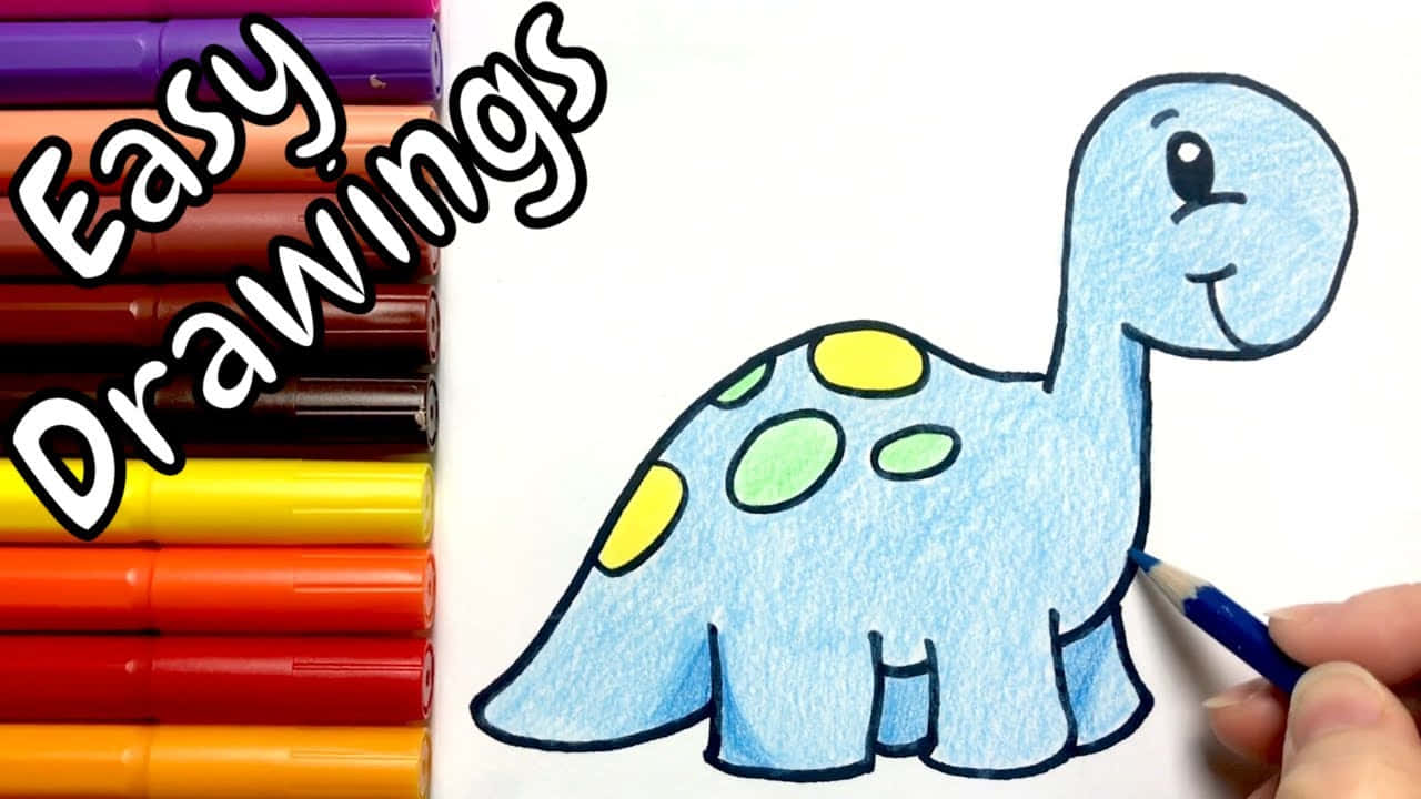 Easy Drawings And Coloring Cute Dino Background