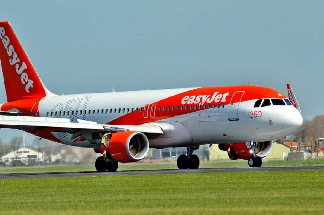 Easyjet Aircraft Mid-flight Under The Golden Sunset