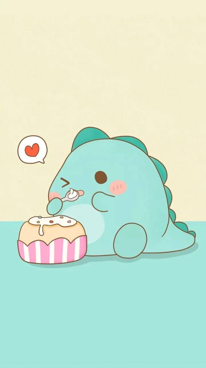 Eating Sweet Dessert Dino Kawaii Iphone Background