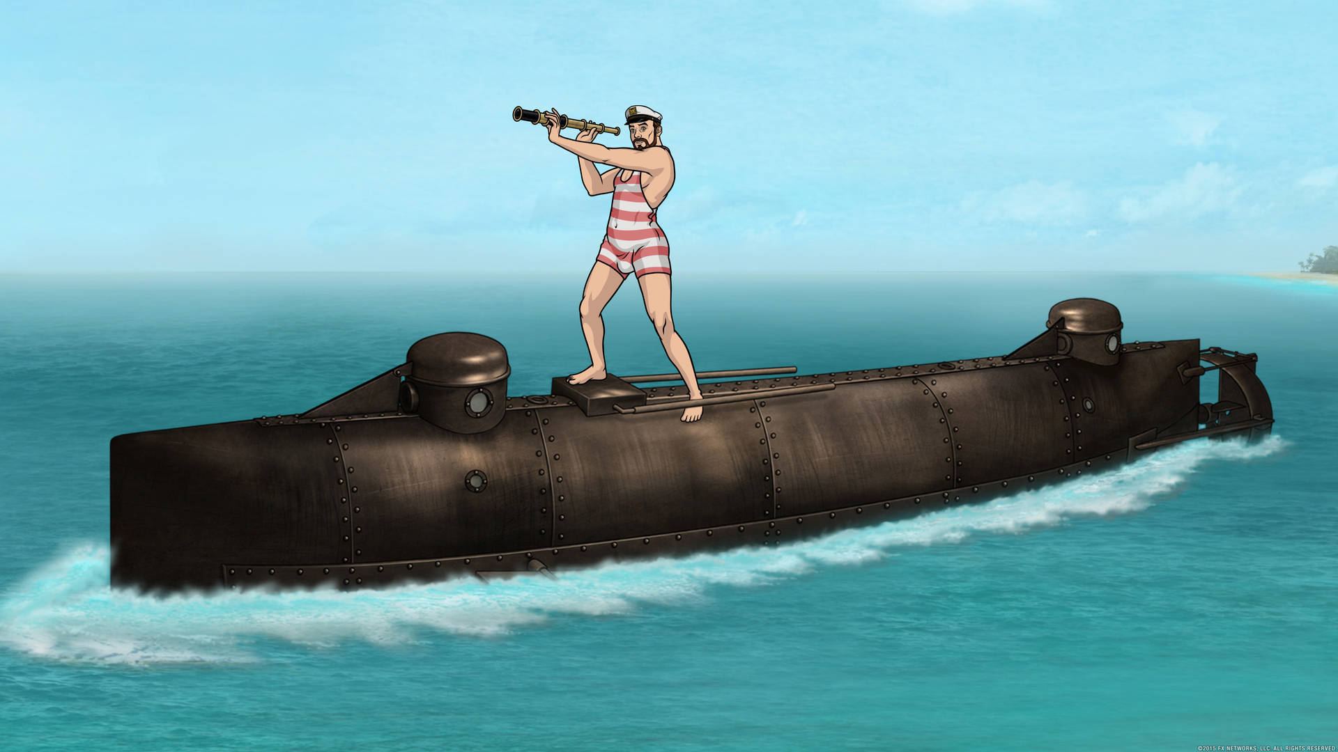 Eccentric Spy Sterling Archer With Dr. Krieger Aboard A Submarine Background