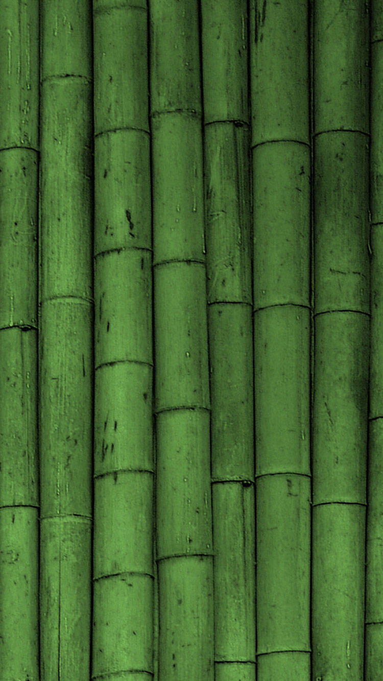 Eco-friendly Green Iphone Nestled In Bamboo Wall Background