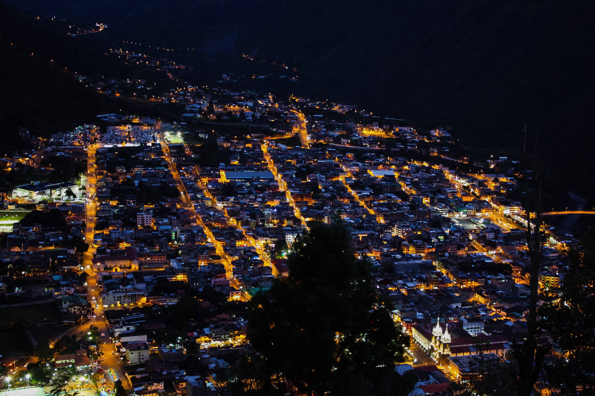 Ecuador Baños City Lights Background