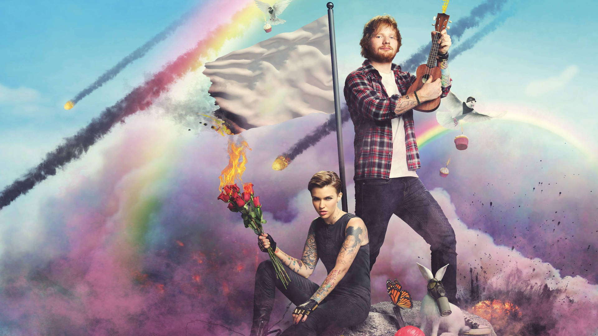 Ed Sheeran With Ruby Rose Background
