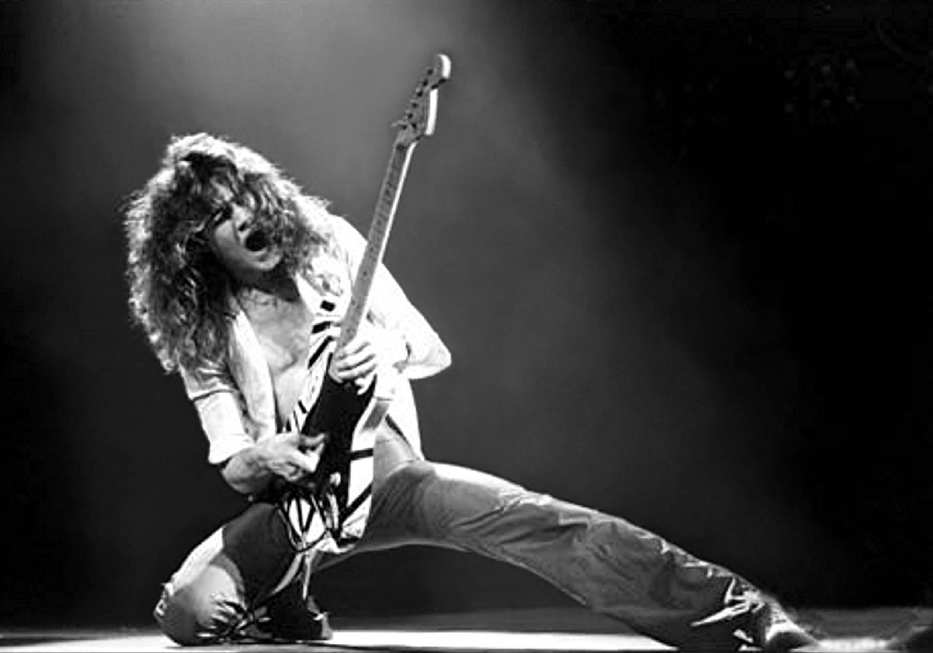 Eddie Van Halen Kneeling Onstage