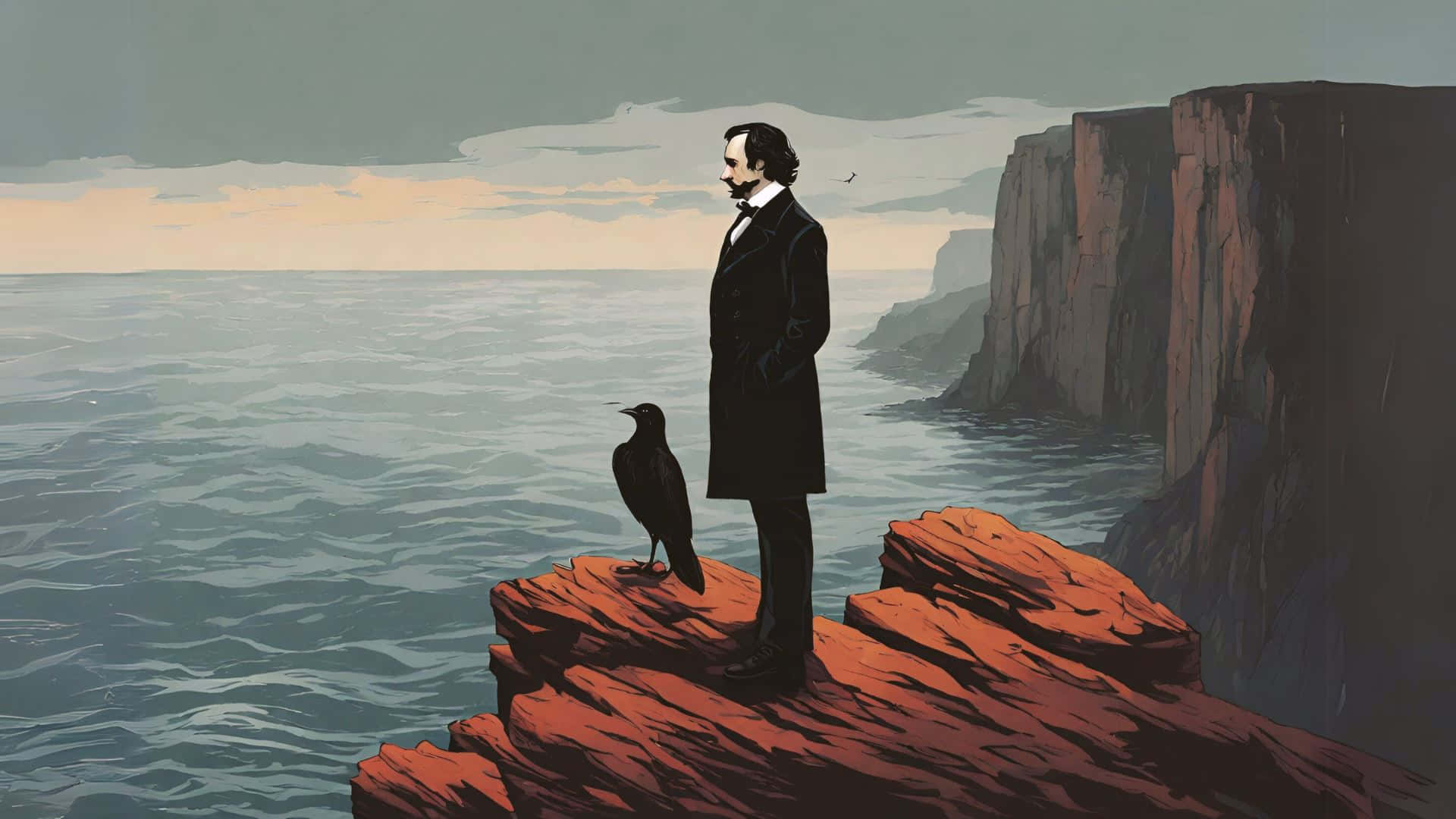 Edgar Allan Poe Cliffside Meditation Background