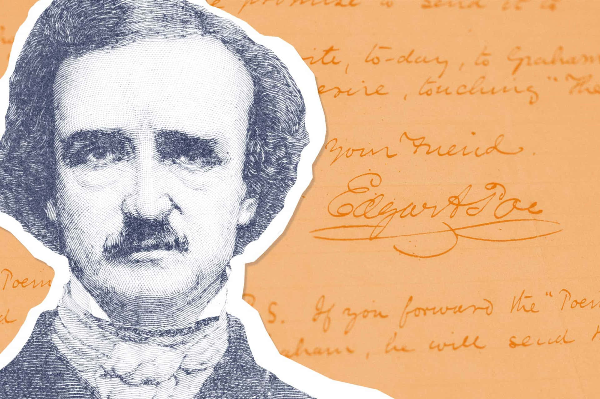 Edgar Allan Poe Portraitand Signature