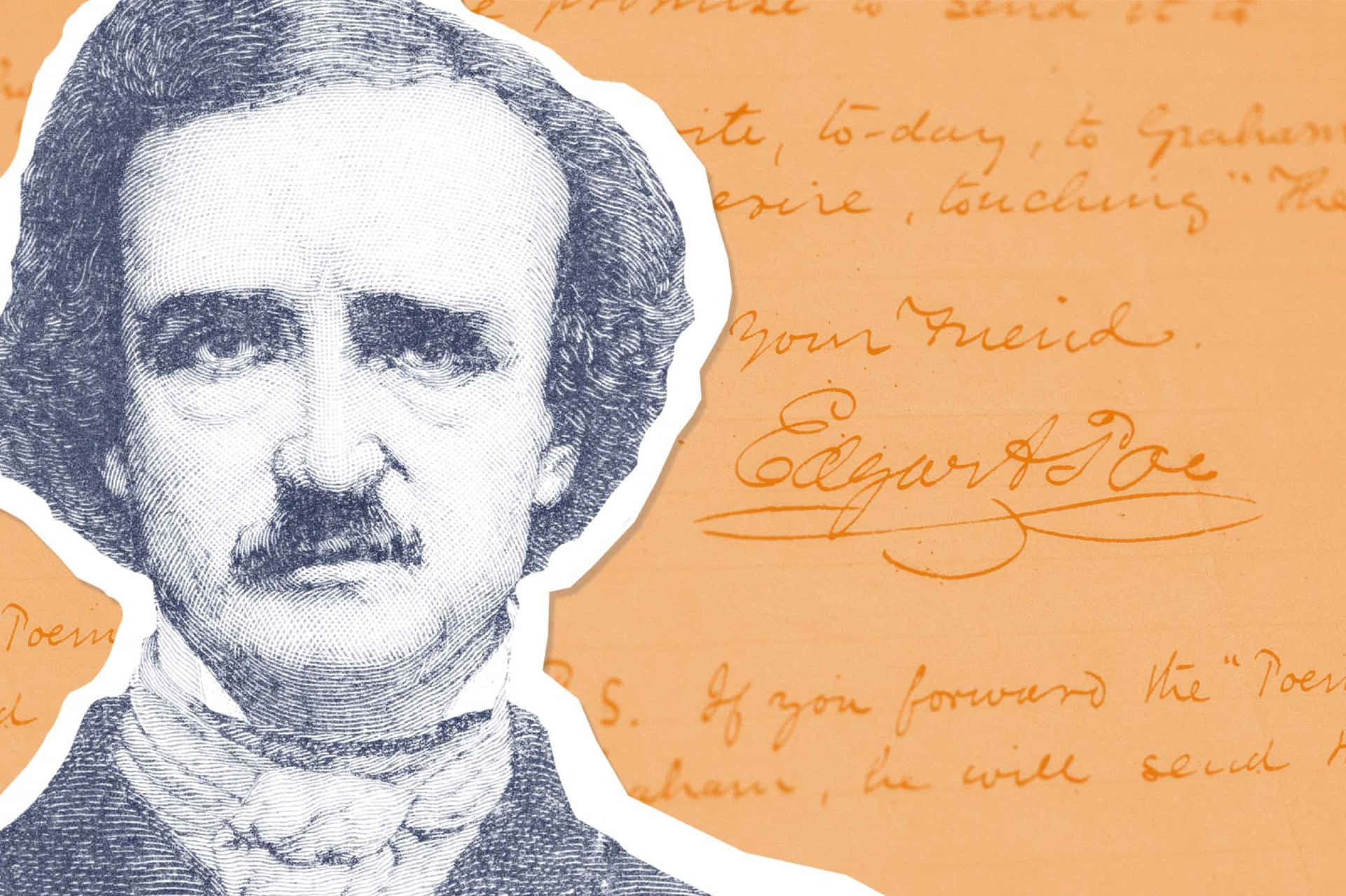 Edgar Allan Poe Portraitand Signature Background