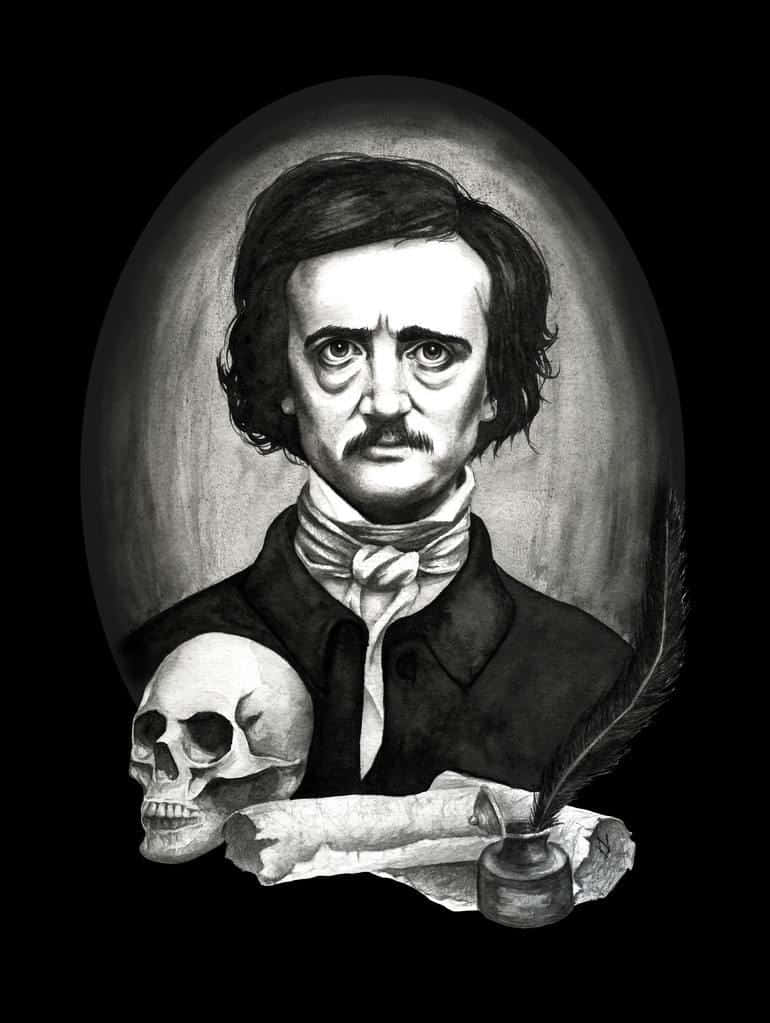 Edgar Allan Poe Portraitwith Skulland Quill
