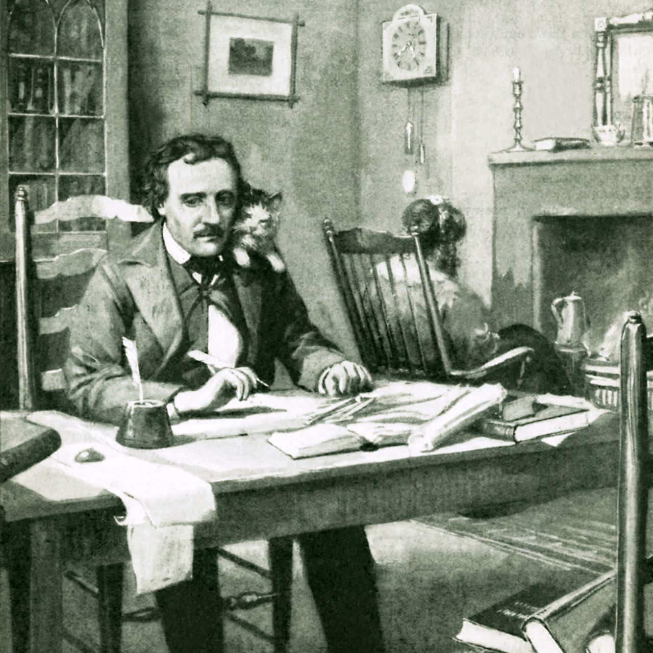 Edgar Allan Poe Writingwith Cat