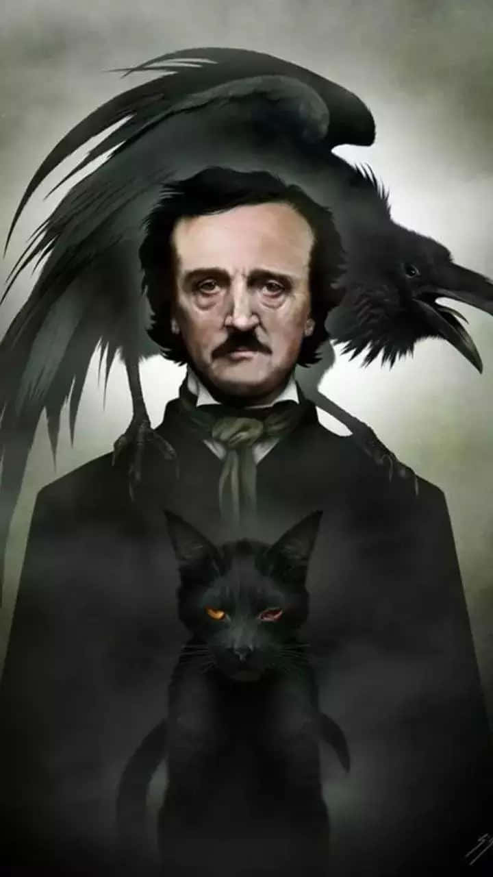 Edgar Allan Poewith Ravenand Black Cat Background
