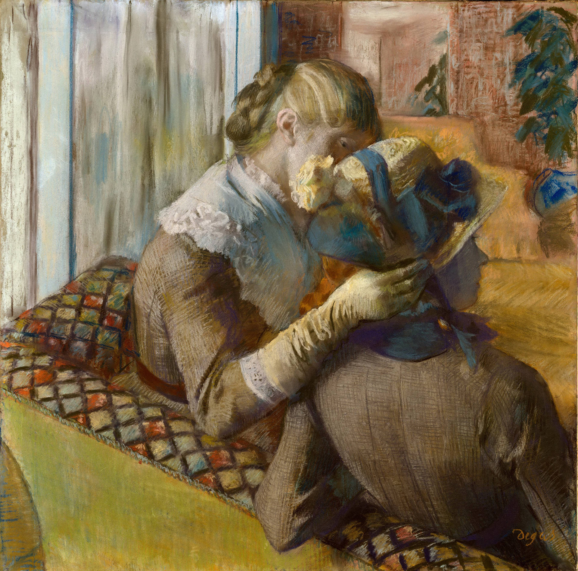 Edgar Degas At The Milliner's Pastel Drawing Background
