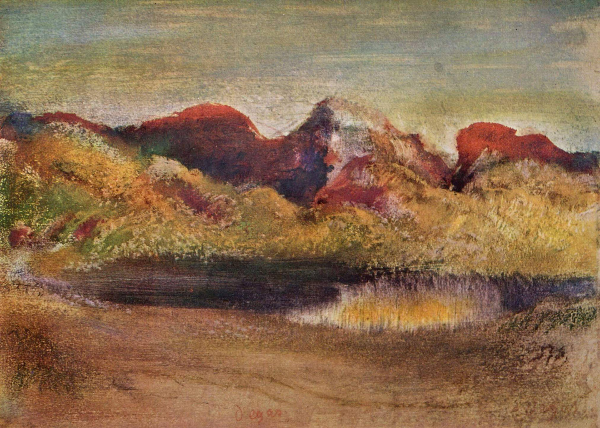 Edgar Degas Lake And Mountains Background