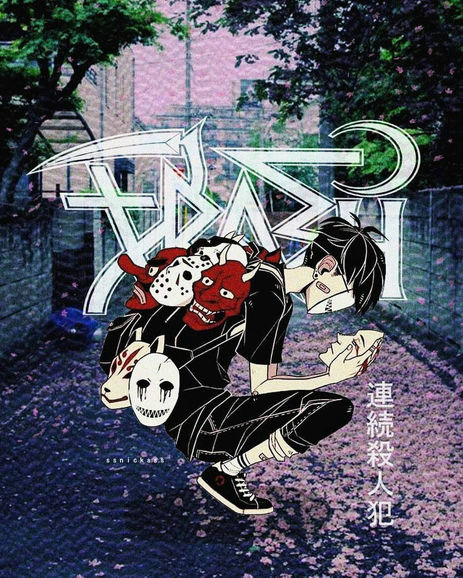 Edgy Anime Boy With Masks Background