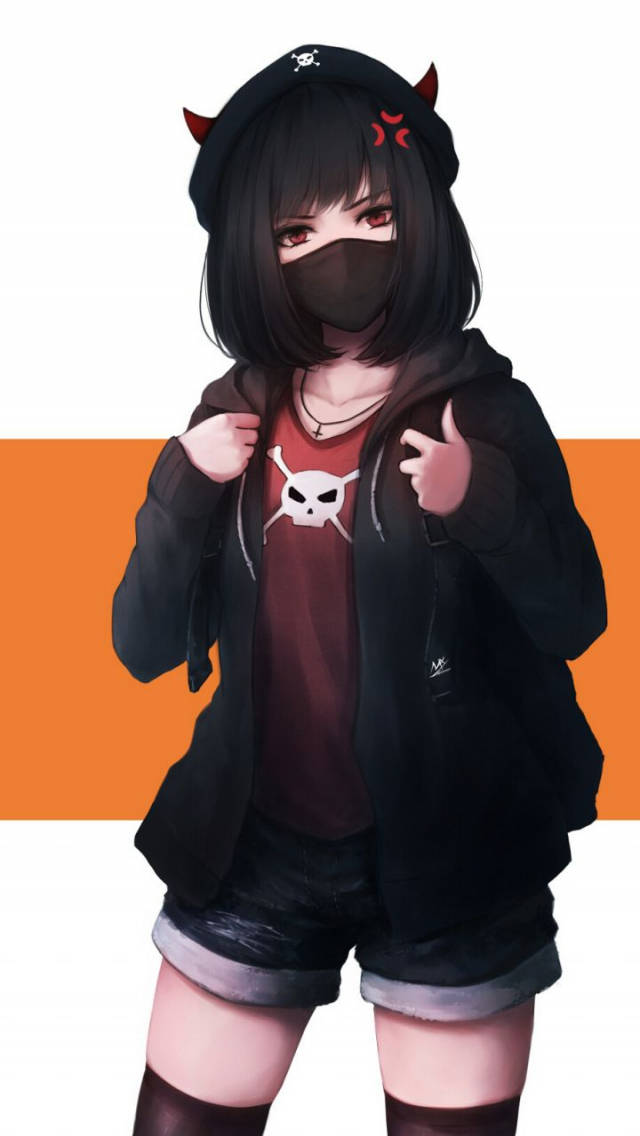 Edgy Anime Girl In A Hoodie Background