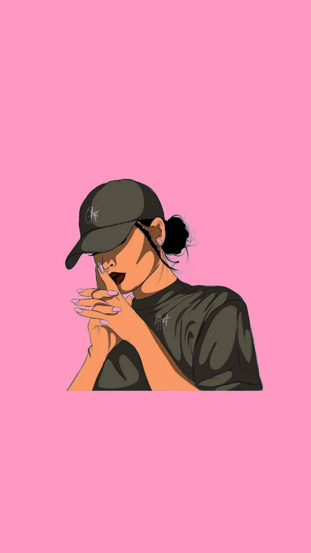 Edgy Pretty Girl Cartoon In Pink Background