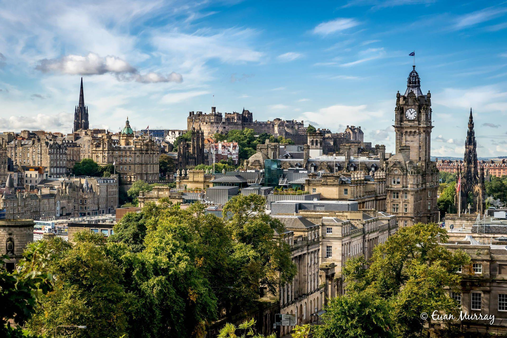 Edinburgh Castle And The Town At Daytime Background