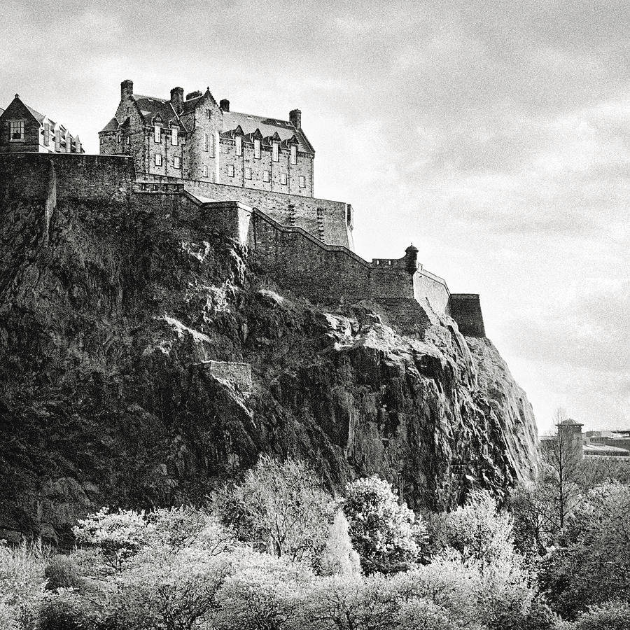 Edinburgh Castle In Black And White Background