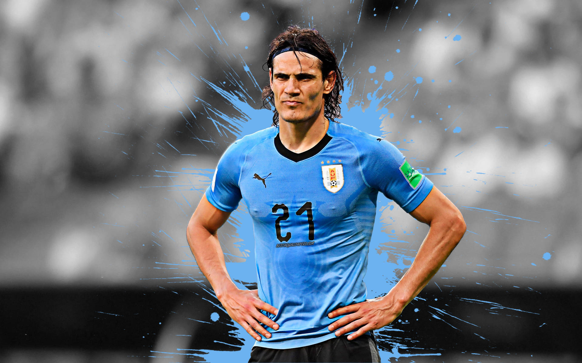 Edinson Cavani In Action For Uruguay National Football Team Background